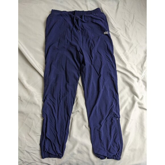 Asics Track Pants Blue Nylon Cotton Lined Vintage Zip Ankle Mens Size 30X30 - Picture 1 of 11